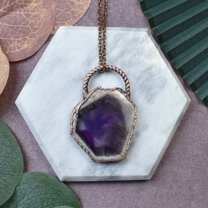 Copper Pendant With Amethyst Slice