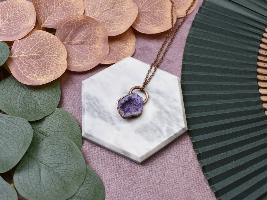 Purple Druzy Copper Pendant