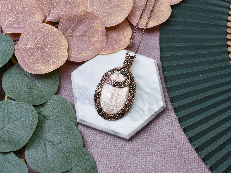 Wire Wrapped Copper Pendant With Crazy Lace Agate