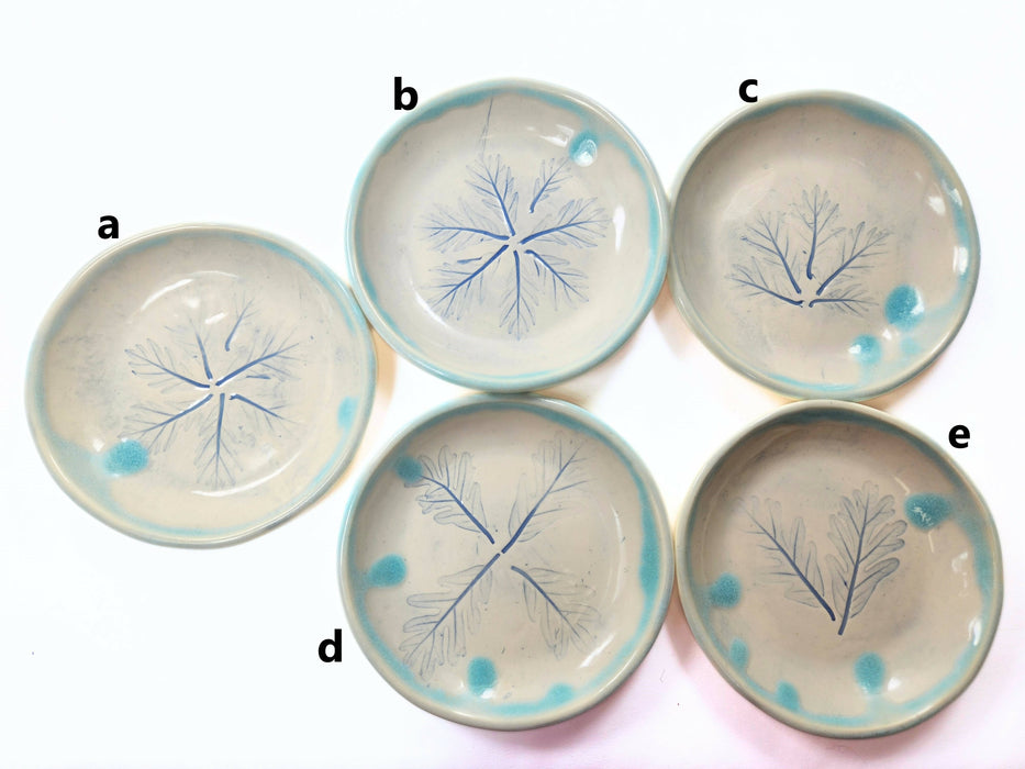 small pottery plate - ceramic dish with oak leaf impression