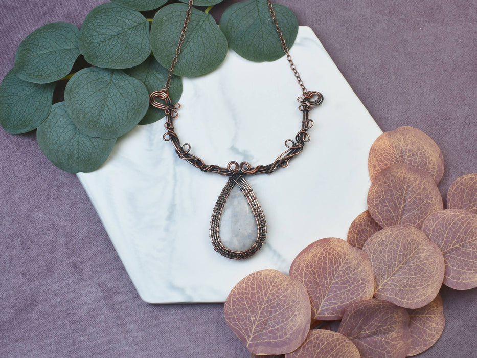 Wire Wrapped Copper Necklace with Moonstone