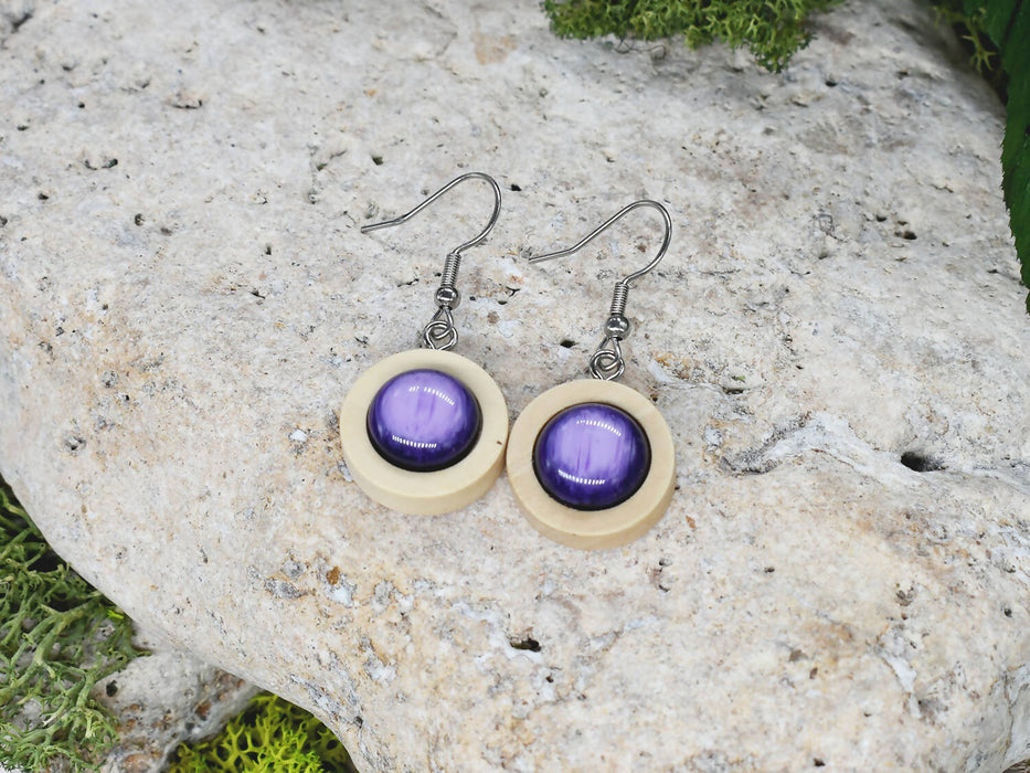 Wood Dangle Earrings With Resin Druzy #33