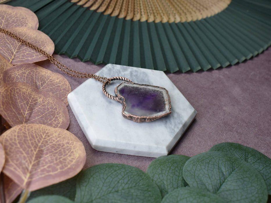 Copper Pendant With Amethyst Slice