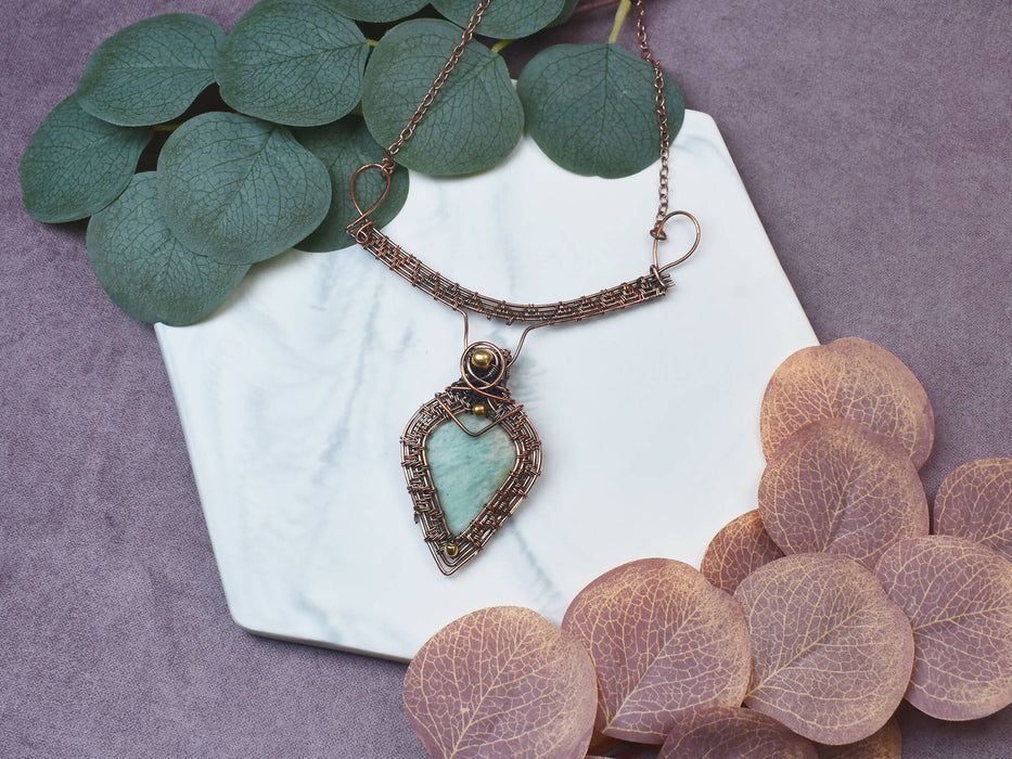 Wire Wrapped Copper Necklace with Amazonite
