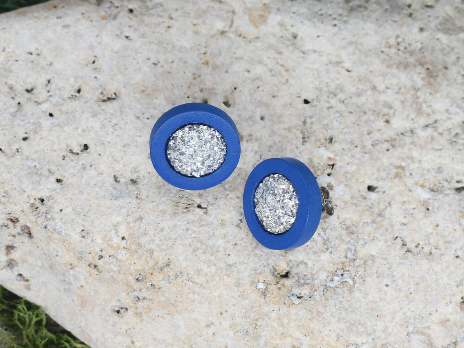 Wood Stud Earrings With Resin Druzy #49