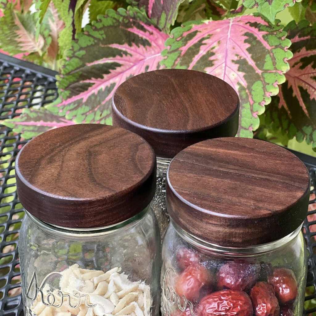 mason jar lids in walnut