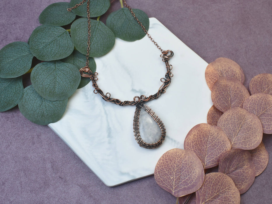 Wire Wrapped Copper Necklace with Moonstone