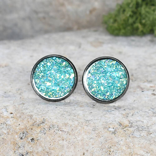 Black Stud Earrings With Resin Cabochon #70