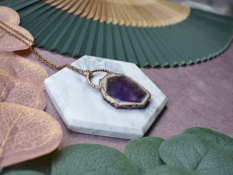 Copper Pendant With Amethyst Slice