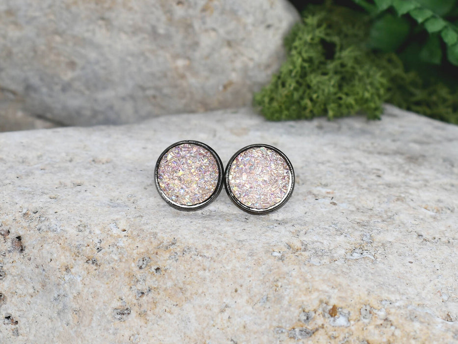 Black Stud Earrings With Resin Druzy #81