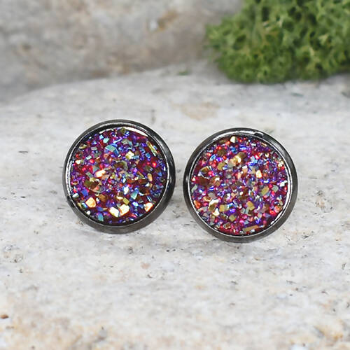 Black Stud Earrings With Resin Cabochon #74