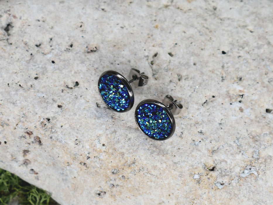 Black Stud Earrings With Resin Cabochon #71