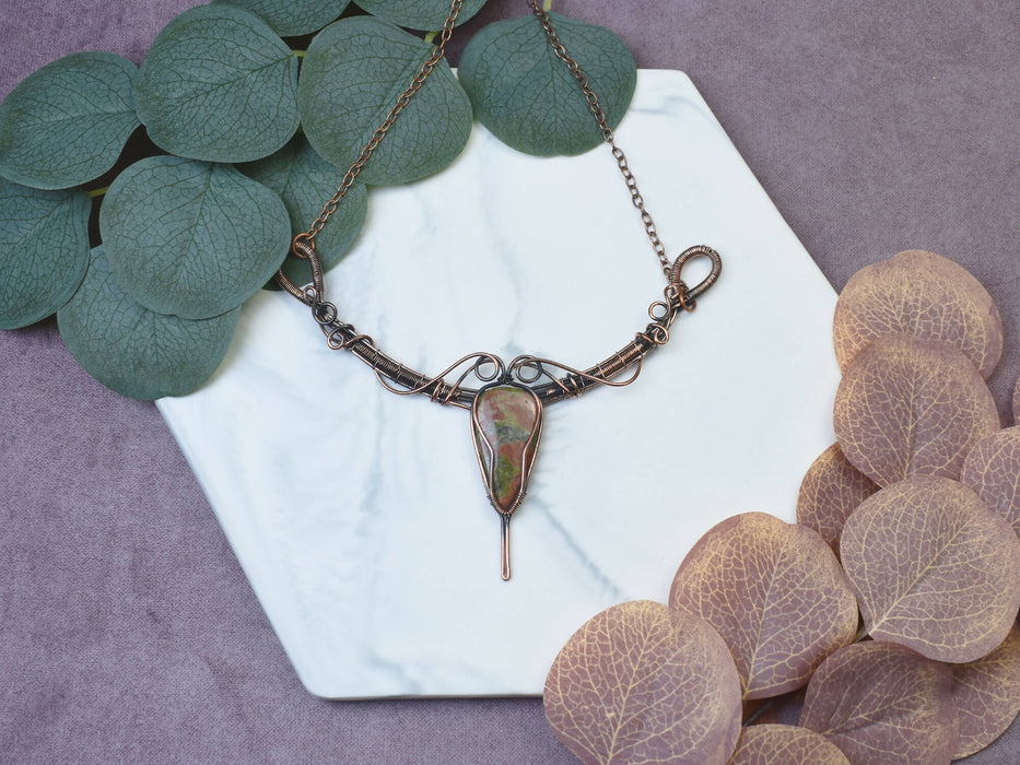 Wire Wrapped Copper Necklace with Unakite