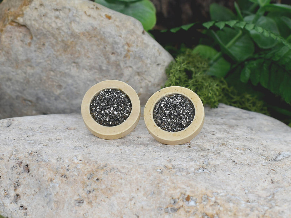 Wood Earrings With Resin Druzy #10
