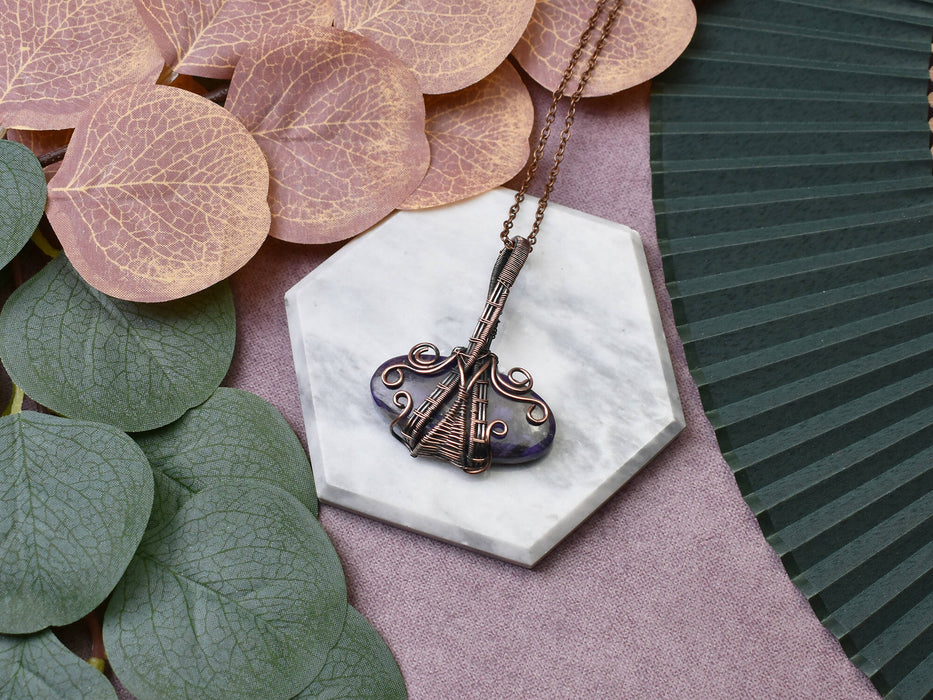 Wire Wrapped Copper Pendant With Charoite