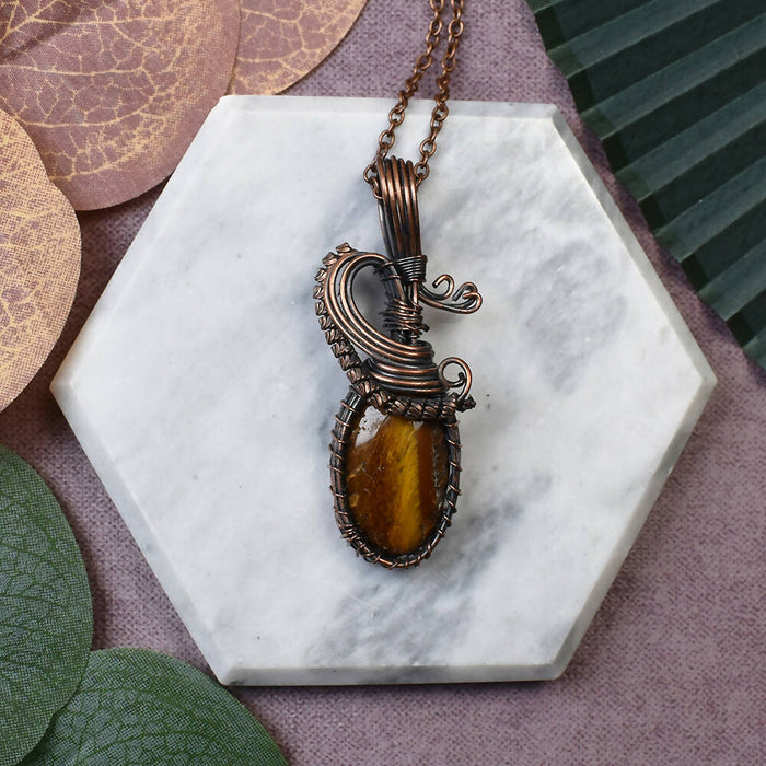 Wire Wrapped Copper Pendant With Tiger's Eye