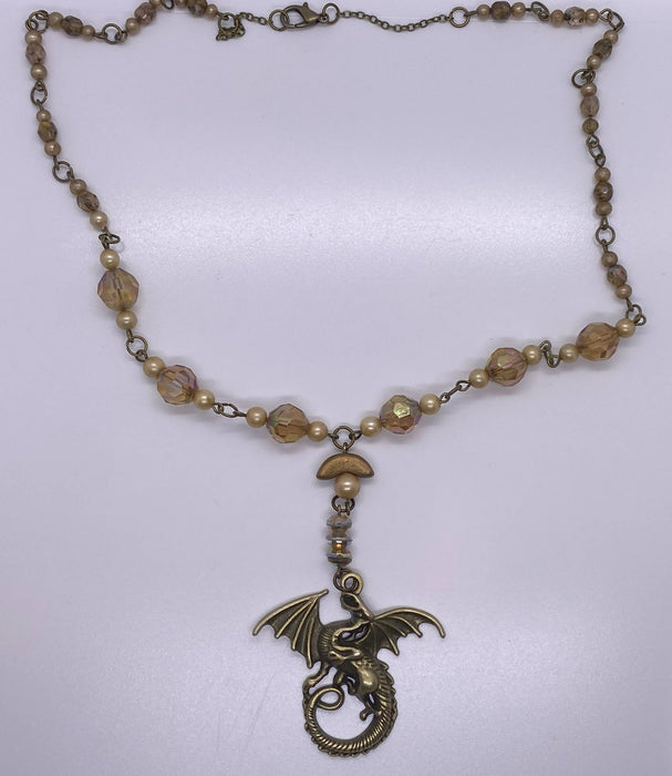 Antiqued Bronze Y-Shaped Dragon Necklace