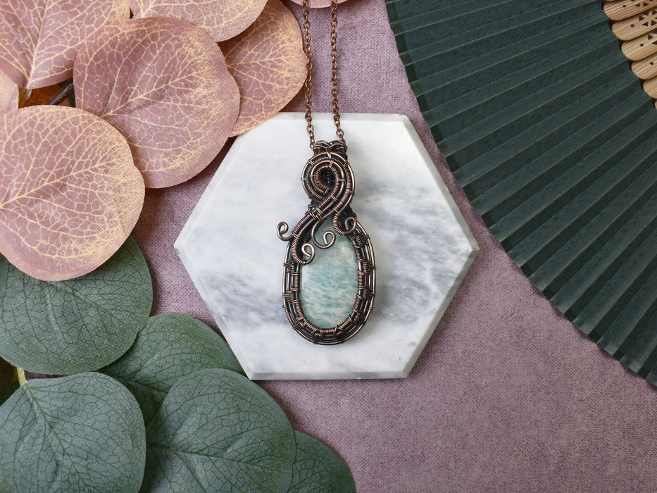 Wire Wrapped Copper Pendant with Amazonite