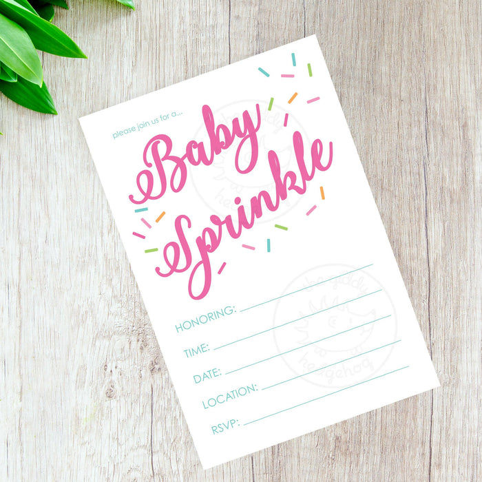DIY Printable Sprinkles Invite in Pastel Pink for Baby Shower, Write-in Digital 4" x 6", INSTANT DOWNLOAD