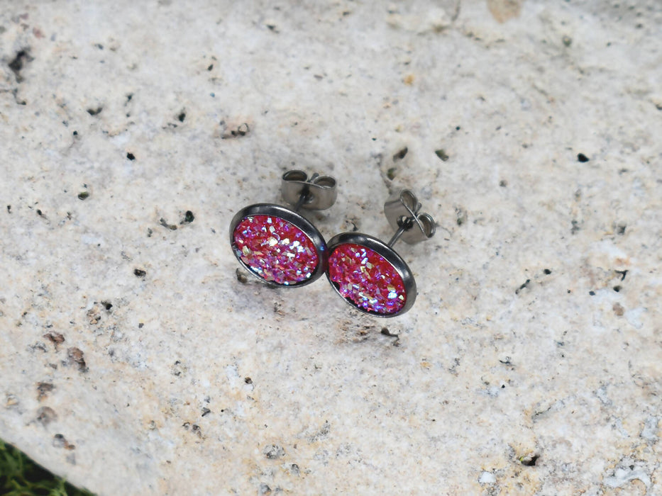 Black Stud Earrings With Resin Cabochon #66