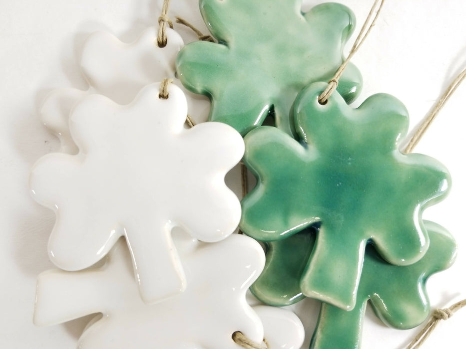 Shamrock St. Patrick's Day Ornament - Pottery Shamrock Ornament