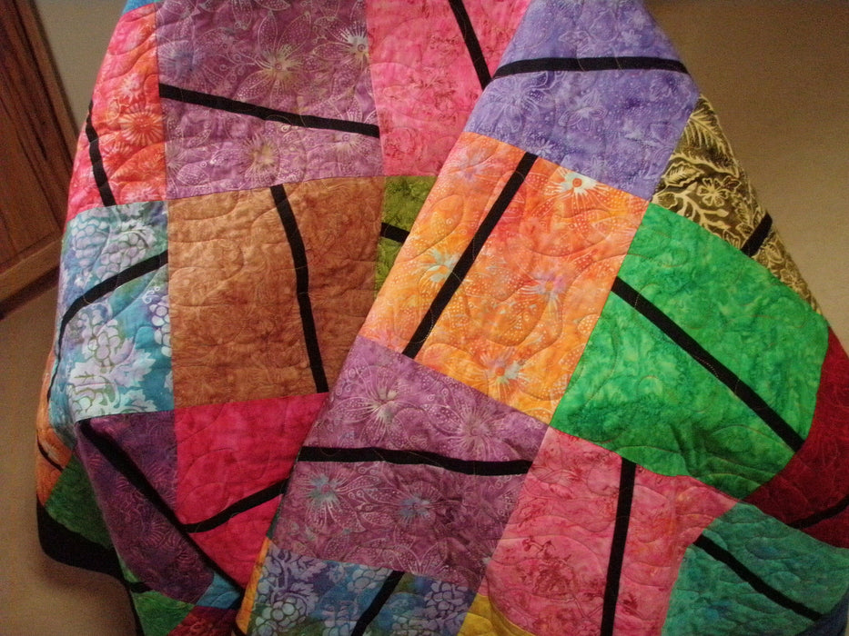 Modern Queen Quilt Rainbow Batik Color Block 82 x 100