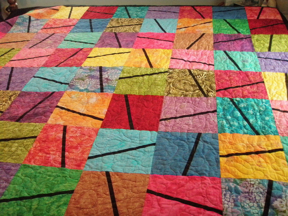 Modern Queen Quilt Rainbow Batik Color Block 82 x 100