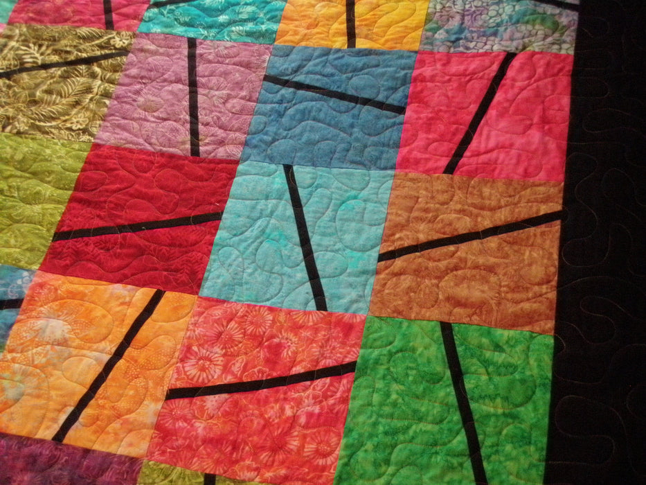 Modern Queen Quilt Rainbow Batik Color Block 82 x 100