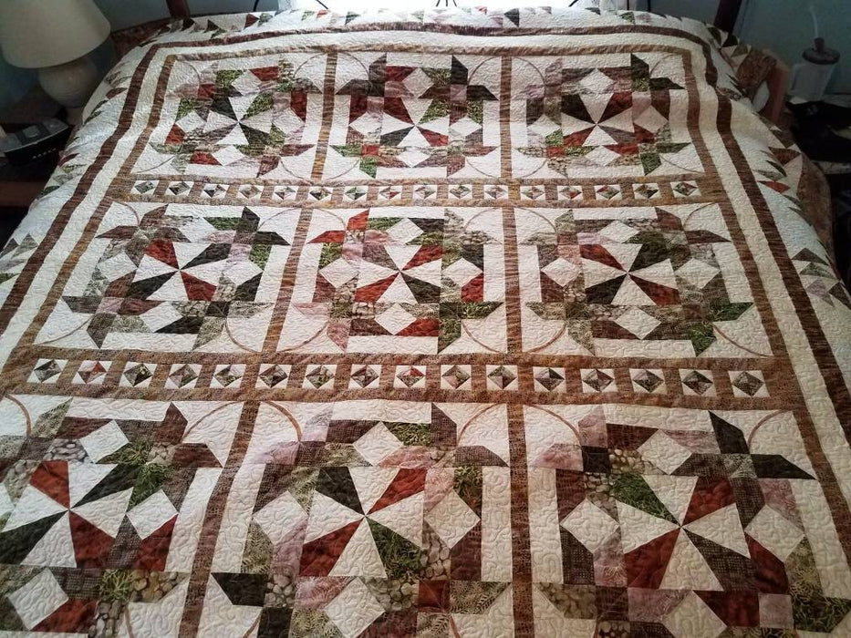 Queen King Quilt Maple Leaves & Gems Batik
