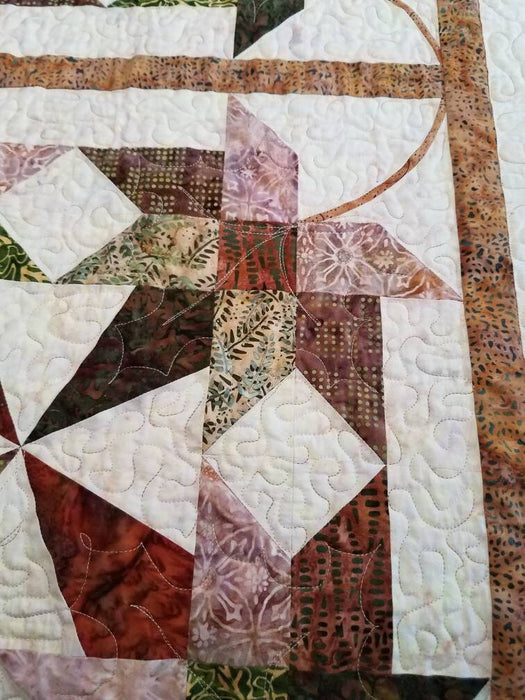 Queen King Quilt Maple Leaves & Gems Batik