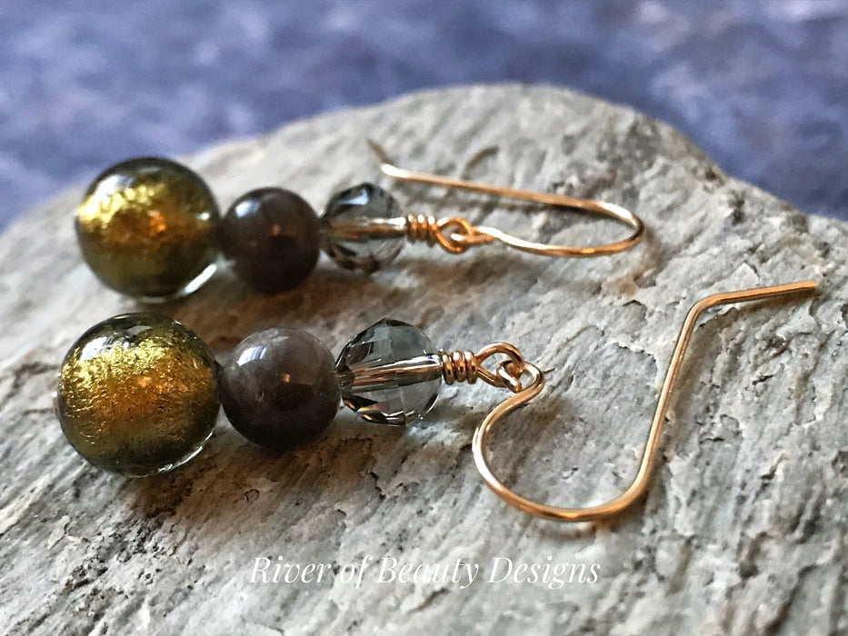 Black & Gold Murano Earrings with 14K Gold-Filled