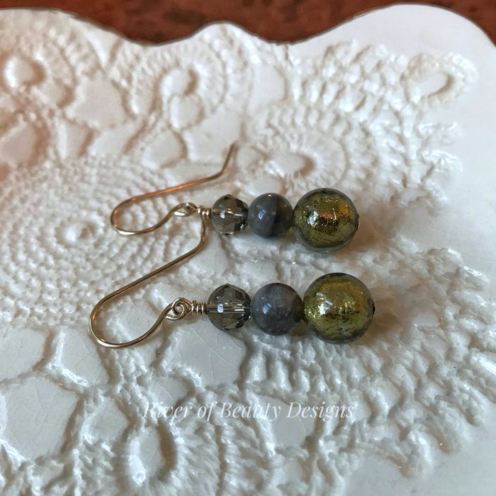 Black & Gold Murano Earrings with 14K Gold-Filled
