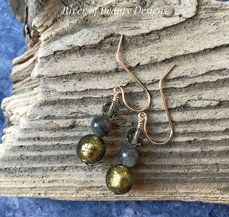Black & Gold Murano Earrings with 14K Gold-Filled
