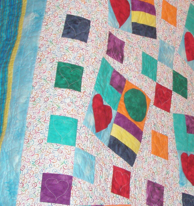 Original Handmade Patchwork Queen King Quilt - Love Party II