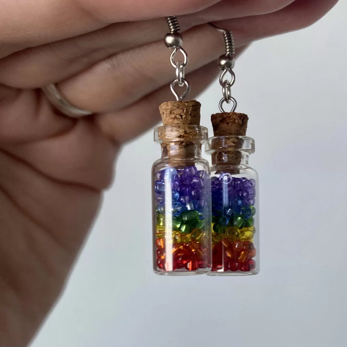 Handmade “Pride in a Bottle” Rainbow Potion Bottle Earrings
