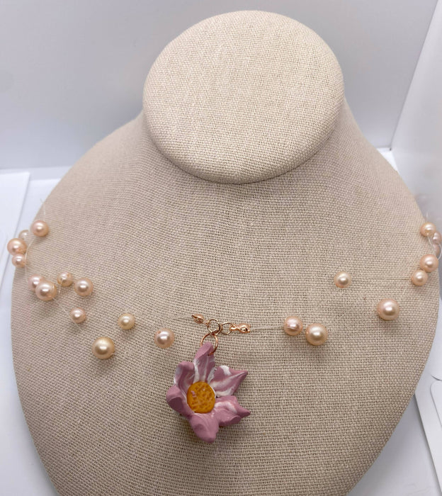 Flower and Pearl Necklace