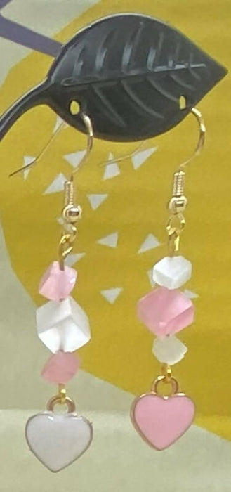 Pastel Heart Earrings with Glass Beads