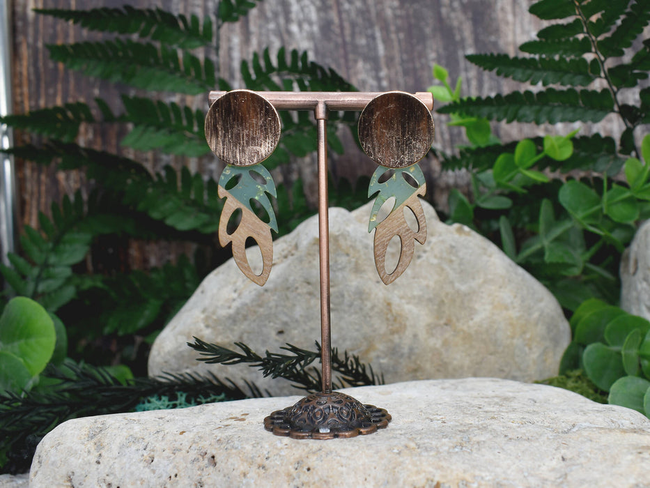 Wood Dangle Earrings with Green Resin #104