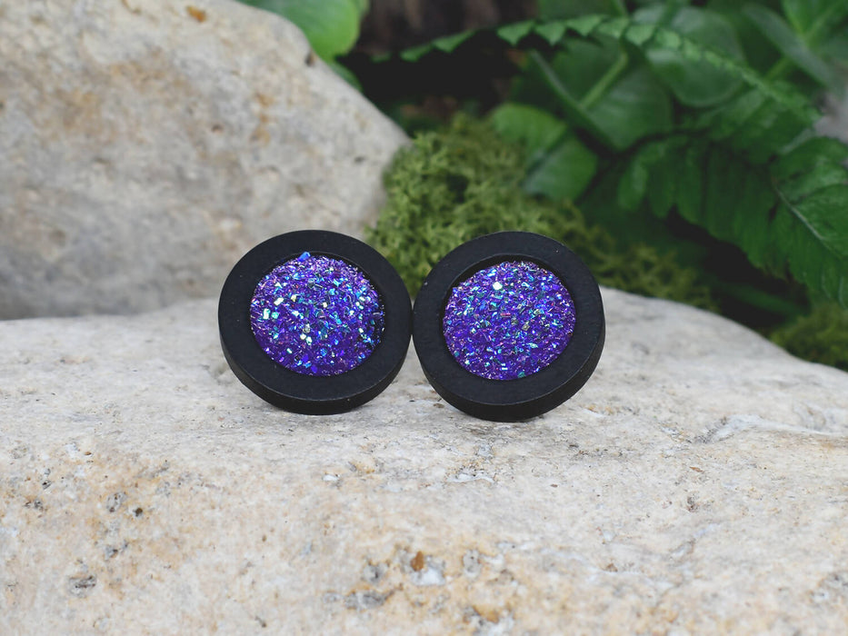 Wood Stud Earrings With Resin Druzy #26