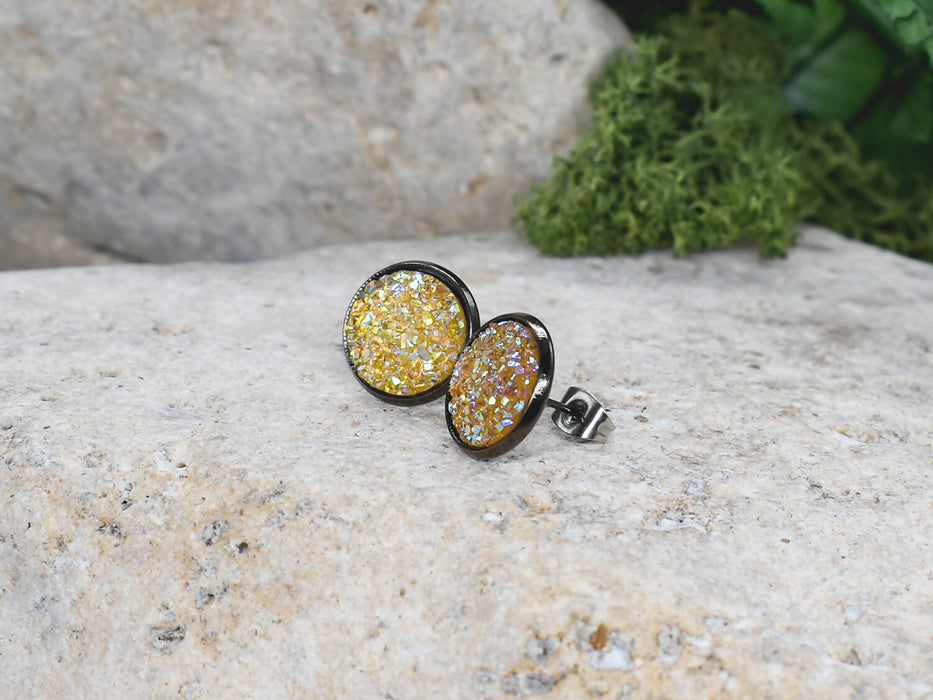 Black Stud Earrings With Resin Druzy #84