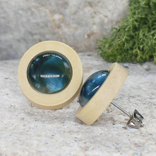 Wood Stud Earrings With Resin Druzy #43