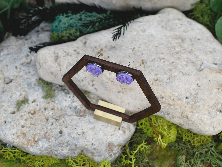 Black Stud Earrings With Resin Druzy #120