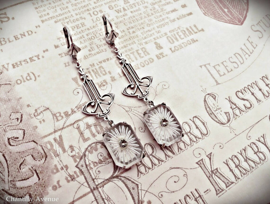 Clear Camphor Glass Art Deco Earrings