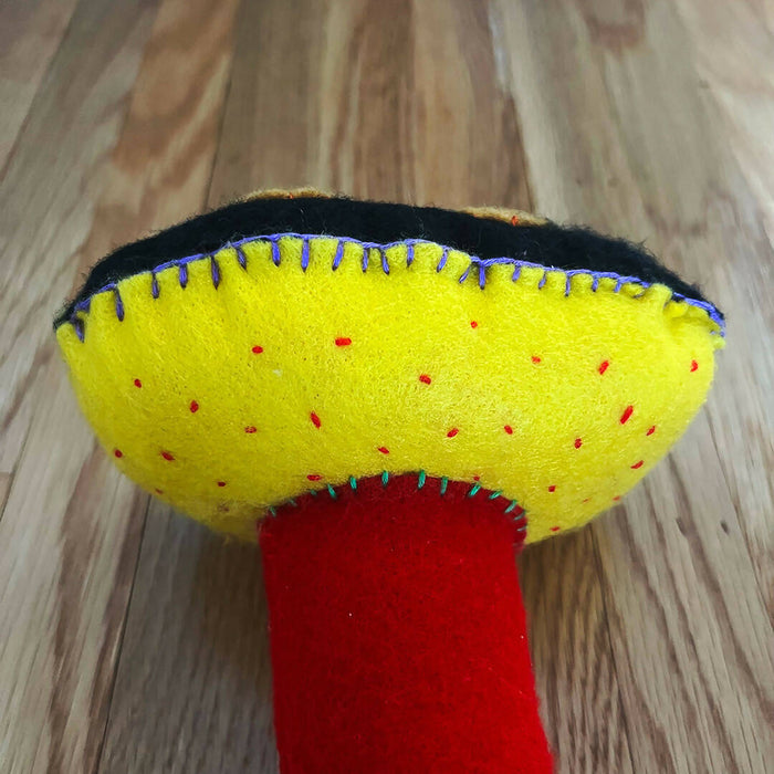Felt Plush Mushroom - Polypore - Black Yellow Cap, Red Stem