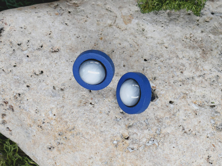Wood Stud Earrings With Resin Cabochon #53