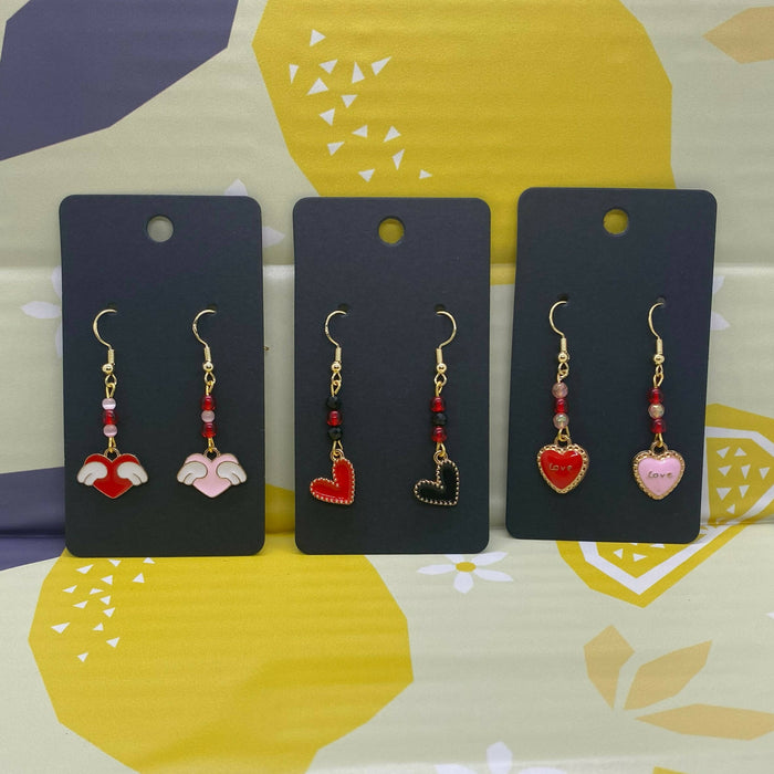Heart Earrings - Enamel and Glass