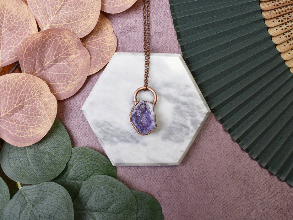 Purple Druzy Copper Pendant