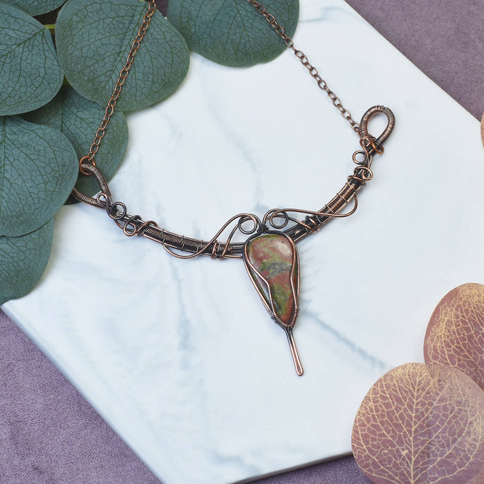 Wire Wrapped Copper Necklace with Unakite
