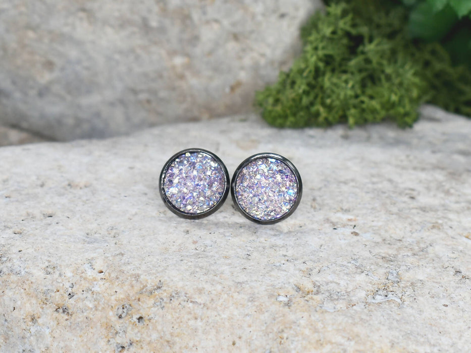 Black Stud Earrings With Resin Cabochon #75