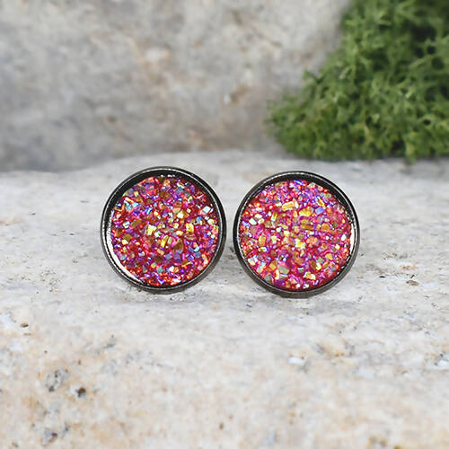 Black Stud Earrings With Resin Cabochon #69